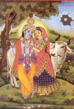 Radha Krishna and cow Hindu Oil Paintings